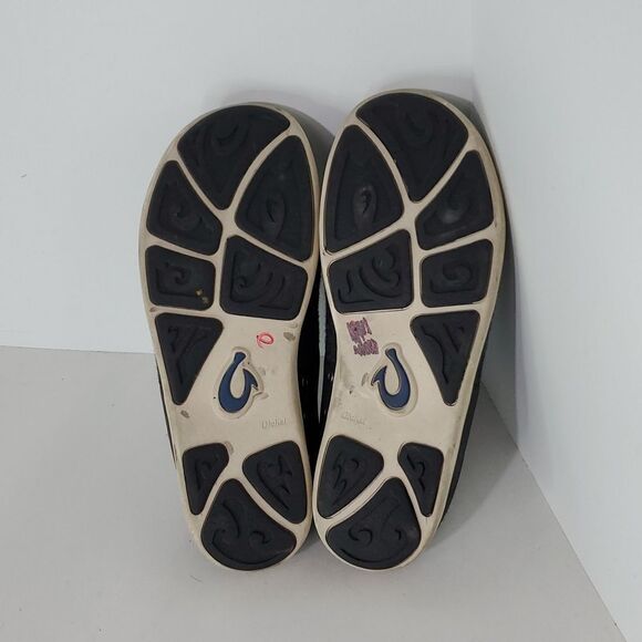 OluKai Men's Nohea Moku Hulu Leather Sneakers Black Grey Drop Heel Size 9 - Picture 7 of 7